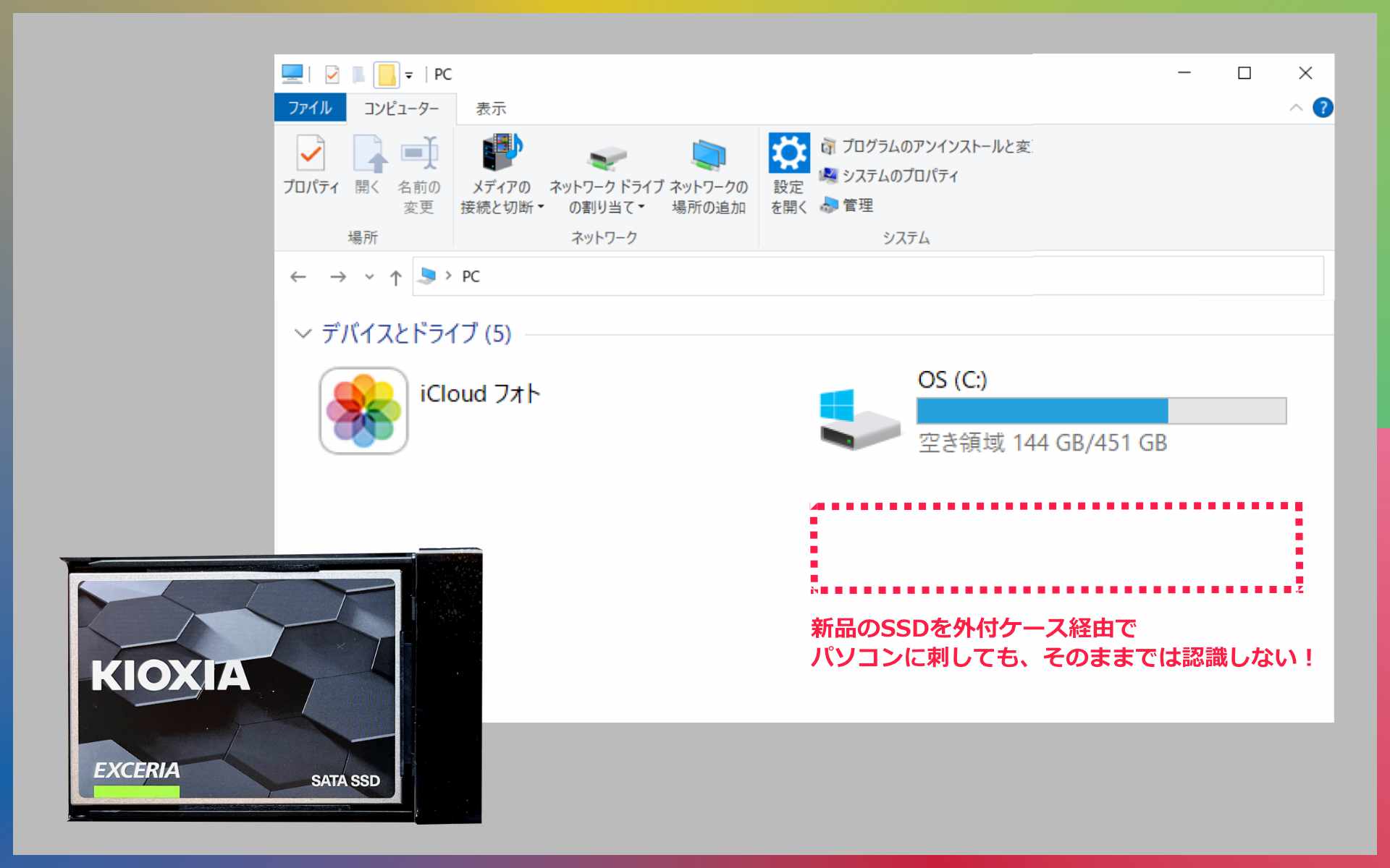 新品のSSDはそのままでは認識しない