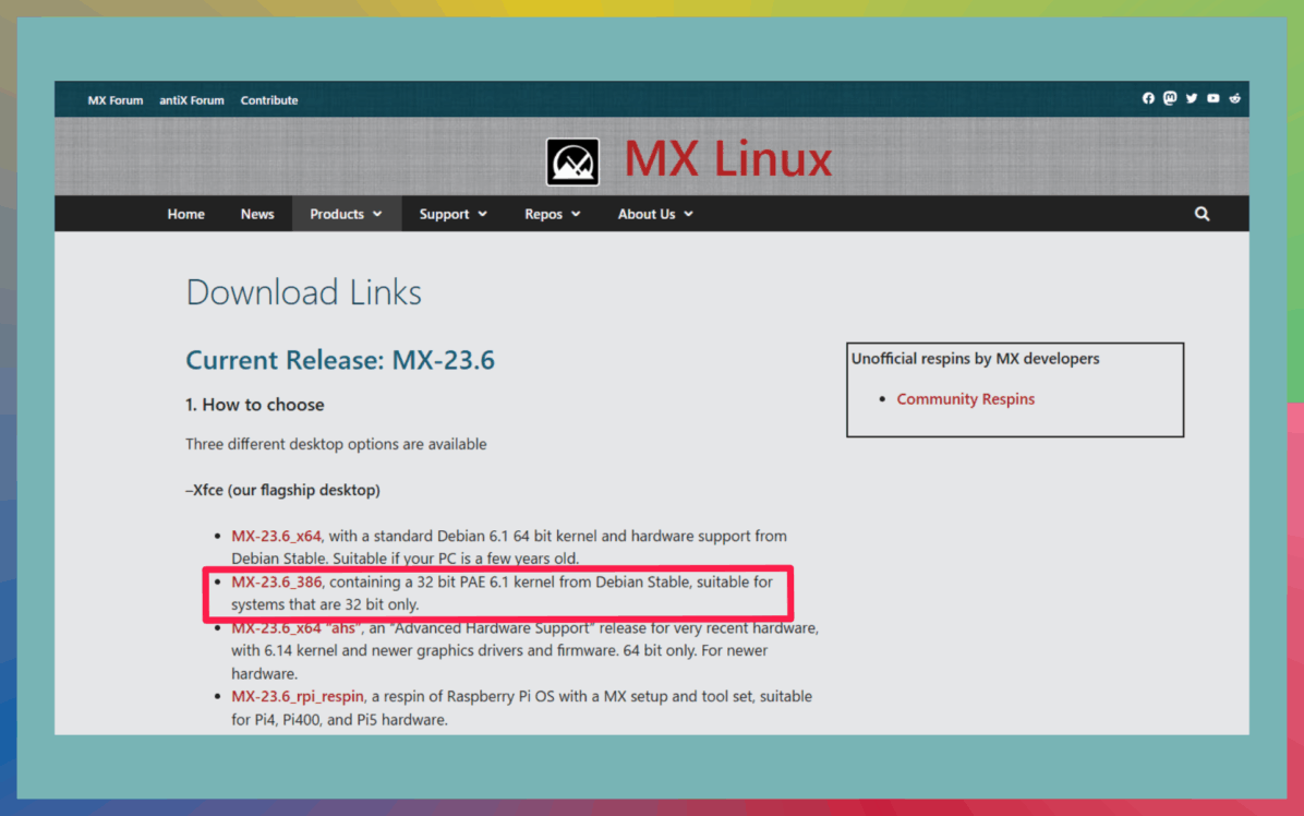 MX Linuxをダウンロード
